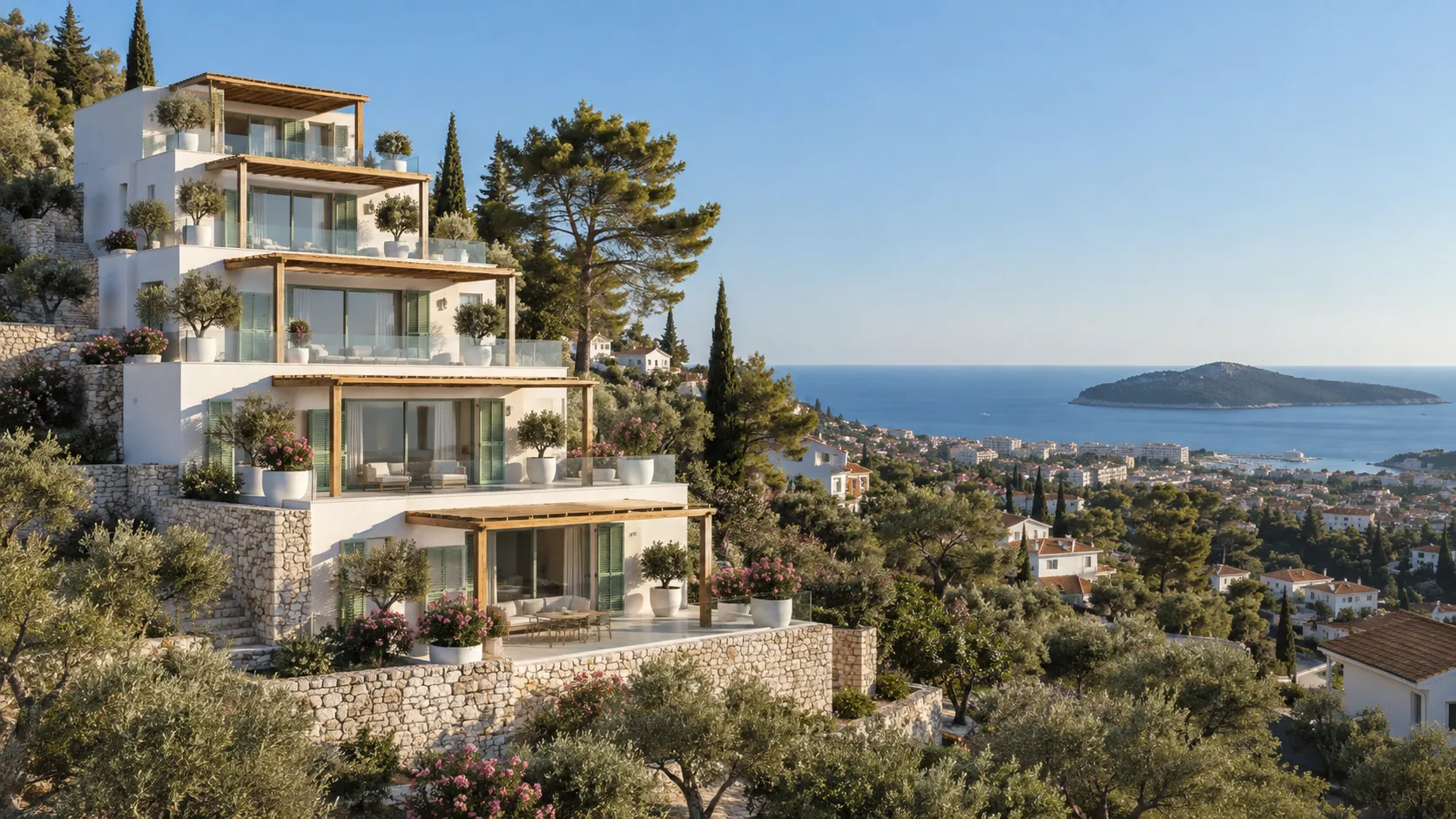 Пет бијелих тераса на падини. · Идејни приказ