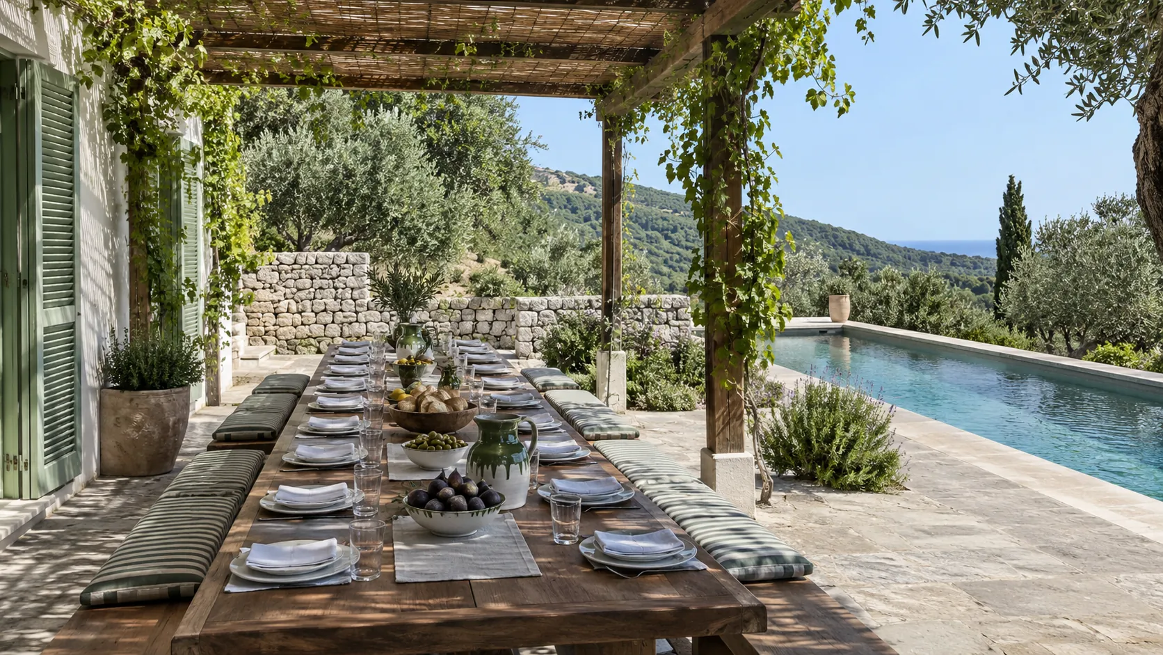 Mittagessen unter der Pergola · Konzeptentwurf